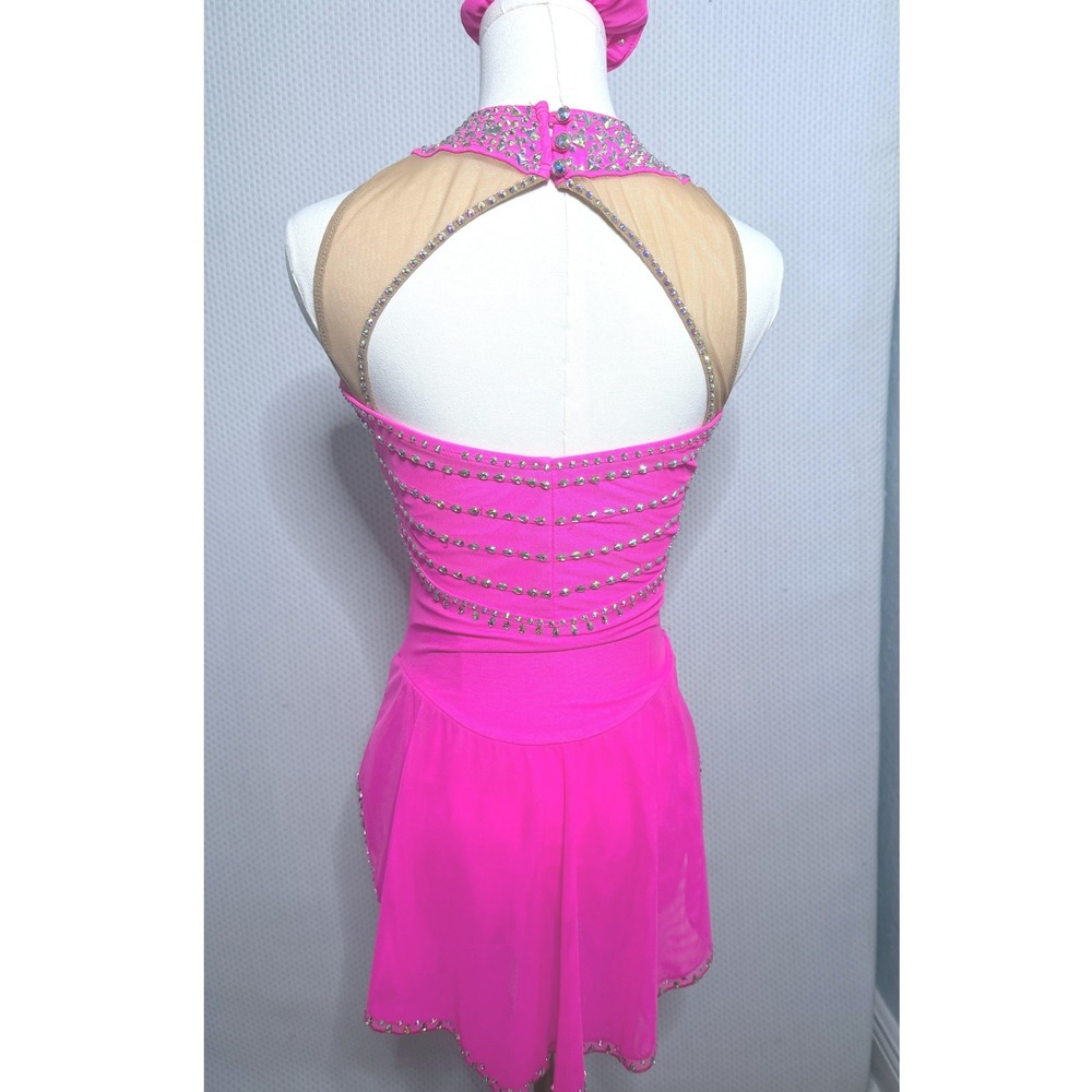 Hot Pink Figure Skating Competition Rhinestone Halter Dance Dress  Size XS - Picture 2 of 3